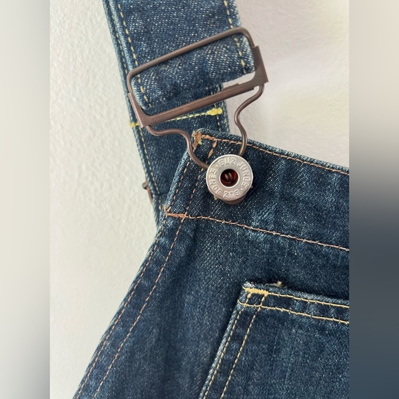 Buz Jones Dark Wash Wide Leg Cropped Frayed Cuff Denim Overalls Size Medium - Picture 3 of 15